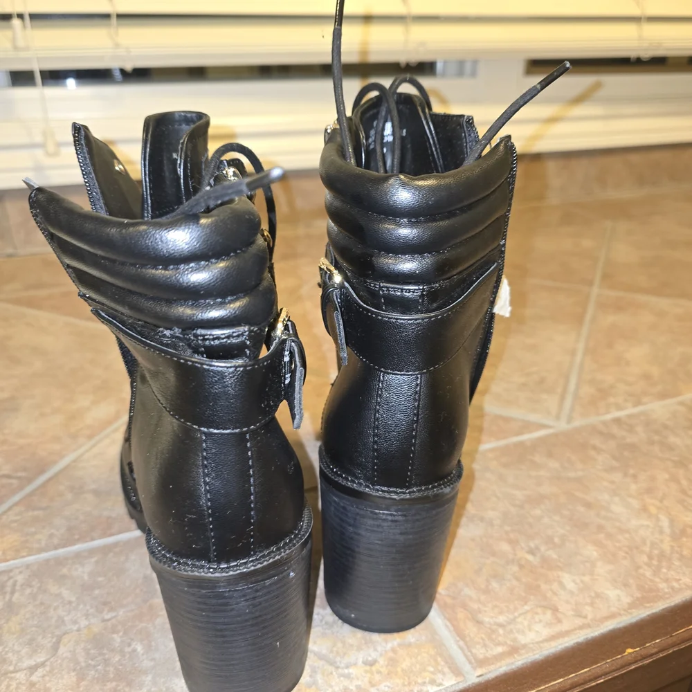 Black Heeled Combat Boots – Gold Hardware - Picture 4 of 5